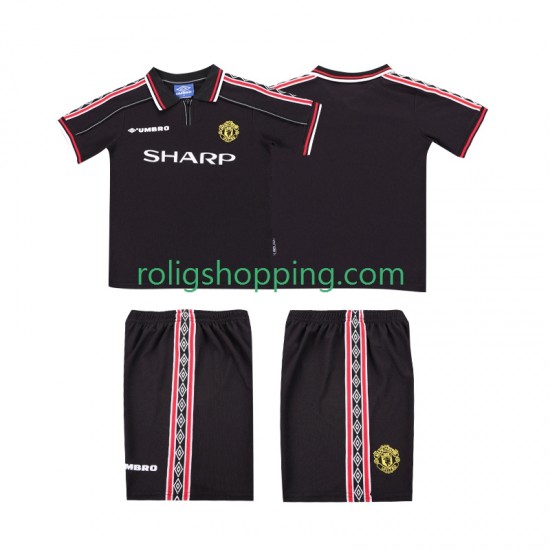 Fotbollströja Manchester United 1998 Retro Barn Bortaställ 1999 Kort ärm