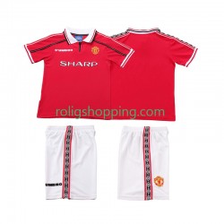Fotbollströja Manchester United 1998 Retro Barn Hemmaställ 1999 Kort ärm