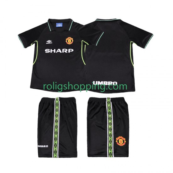 Fotbollströja Manchester United 1998 Retro Barn Tredjeställ 1999 Kort ärm