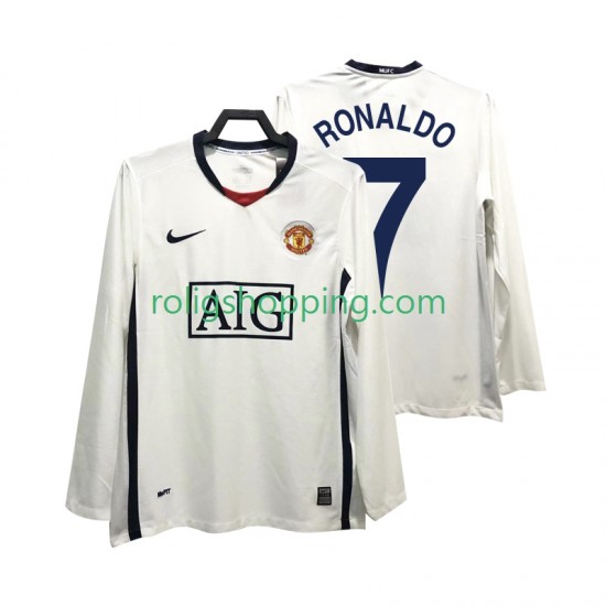 Fotbollströja Manchester United Ronaldo 7 Premier League 2009 Retro Män Bortaställ 2008 Lång ärm
