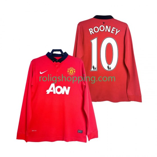 Fotbollströja Manchester United Rooney 10 2013 2014 Retro Män Hemmaställ Lång ärm