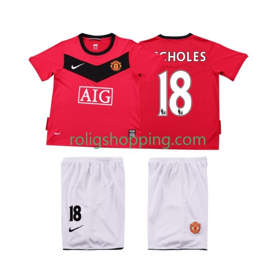 Fotbollströja Manchester United SCHOLES 18 2009 Retro Barn Hemmaställ 2010 Kort ärm
