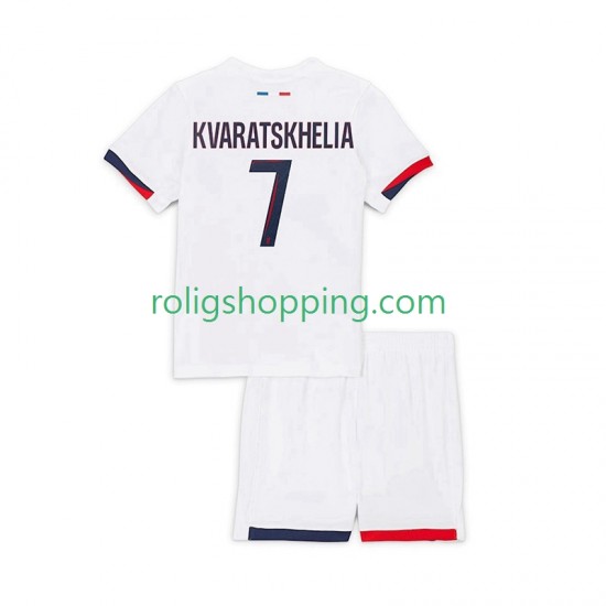 Fotbollströja Paris Saint-Germain Khvicha Kvaratskhelia 7 Barn Bortaställ 2025-2026 Kort ärm