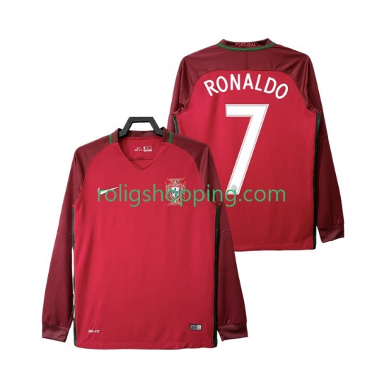 Fotbollströja Portugal Cristiano Ronaldo 7 2016 Retro Män Hemmaställ Lång ärm