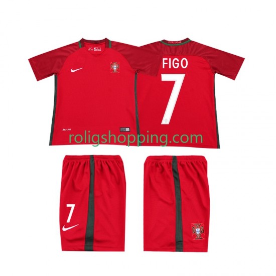 Fotbollströja Portugal FIGO 7 2016 Retro Barn Hemmaställ Kort ärm