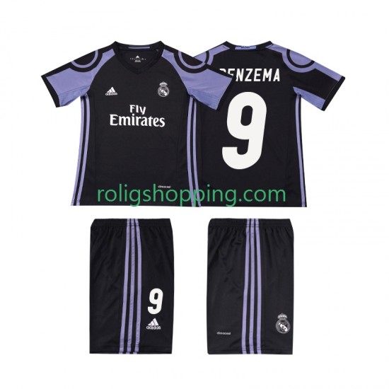 Fotbollströja Real Madrid BENZEMA 9 2016 2017 Retro Barn Tredjeställ Kort ärm