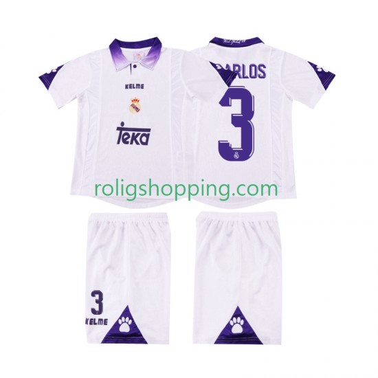 Fotbollströja Real Madrid R CARLOS 3 1997 1998 Retro Barn Hemmaställ Kort ärm