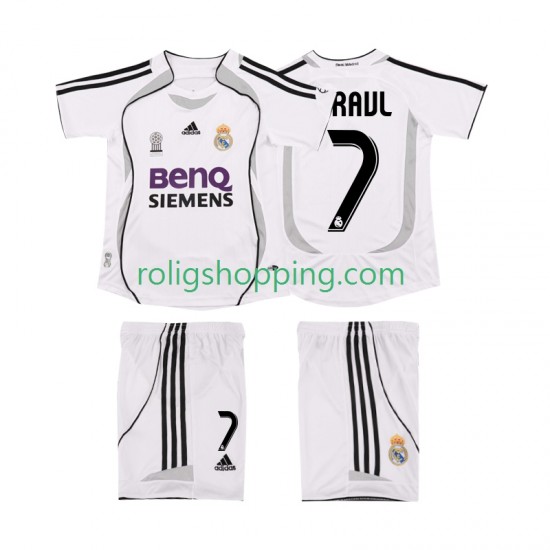 Fotbollströja Real Madrid RAUL 7 2007 Retro Barn Hemmaställ 2006 Kort ärm