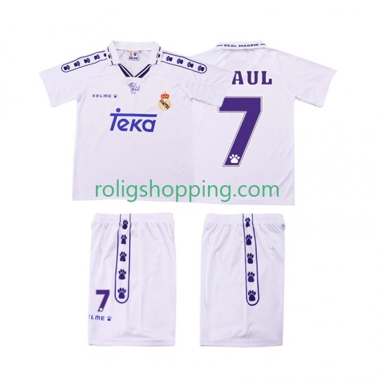 Fotbollströja Real Madrid RAUL 7 1996 Retro Barn Hemmaställ 1994 Kort ärm