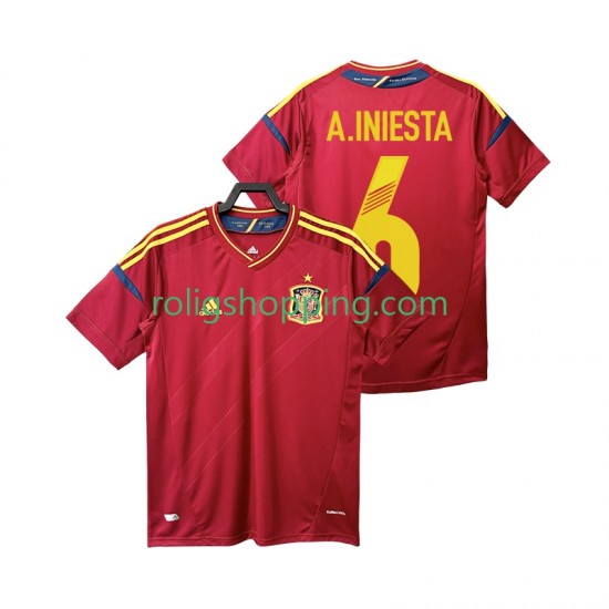 Fotbollströja Spanien Andres Iniesta 6 2012 Retro Män Hemmaställ Kort ärm