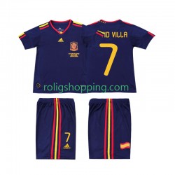 Fotbollströja Spanien DAVID VILLA 7 Retro Barn Bortaställ 2010 Kort ärm