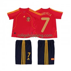 Fotbollströja Spanien DAVID VILLA 7 Retro Barn Hemmaställ 2008 Kort ärm