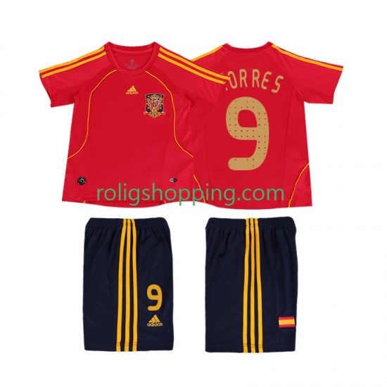 Fotbollströja Spanien TORRES 9 Retro Barn Hemmaställ 2008 Kort ärm