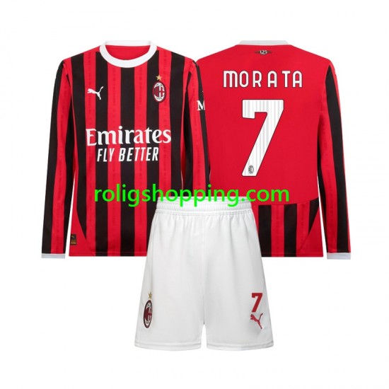 Fotbollströja AC Milan Morata 7 Barn Hemmaställ 2024-2025 Lång ärm