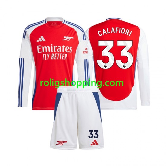 Fotbollströja Arsenal Riccardo Calafiori 33 Barn Hemmaställ 2024-2025 Lång ärm