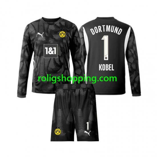 Fotbollströja Borussia Dortmund Gregor Kobel 1 Målvakt Barn Fjärdeställ 2024-2025 Lång ärm