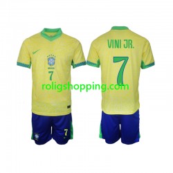 Fotbollströja Brasilien VINI JR 7 Barn Hemmaställ 2024 Kort ärm