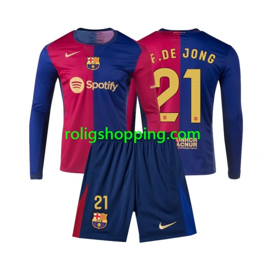 Fotbollströja FC Barcelona Frenkie de Jong 21 Barn Hemmaställ 2024-2025 Lång ärm