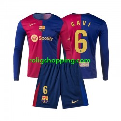 Fotbollströja FC Barcelona Gavi 6 Barn Hemmaställ 2024-2025 Lång ärm