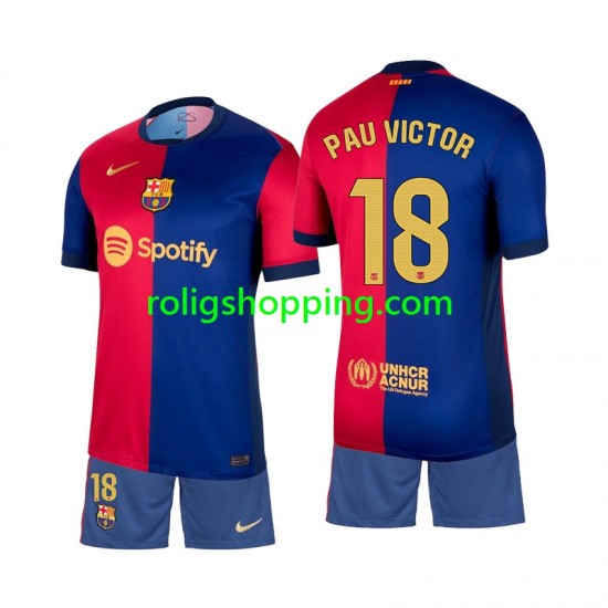 Fotbollströja FC Barcelona Pau Victor 18 Barn Hemmaställ 2024-2025 Kort ärm