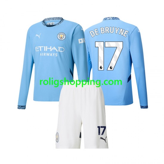 Fotbollströja Manchester City Kevin De Bruyne 17 Barn Hemmaställ 2024-2025 Lång ärm