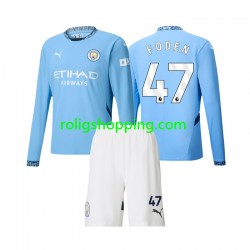 Fotbollströja Manchester City Phil Foden 47 Barn Hemmaställ 2024-2025 Lång ärm