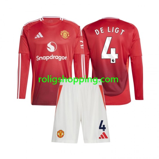 Fotbollströja Manchester United Matthijs de Ligt 4 Barn Hemmaställ 2024-2025 Lång ärm