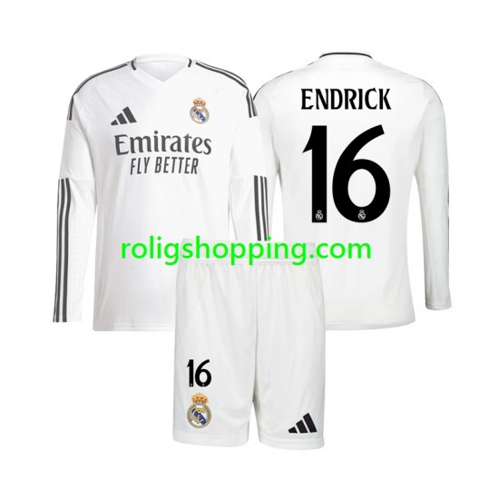 Fotbollströja Real Madrid Endrick 16 Barn Hemmaställ 2024-2025 Lång ärm