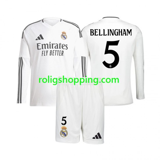 Fotbollströja Real Madrid Jude Bellingham 5 Barn Hemmaställ 2024-2025 Lång ärm