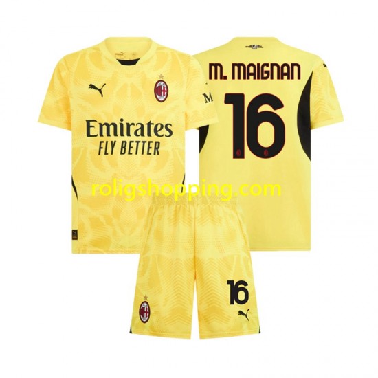 Fotbollströja AC Milan Mike Maignan 16 Målvakt Barn Bortaställ 2024-2025 Kort ärm