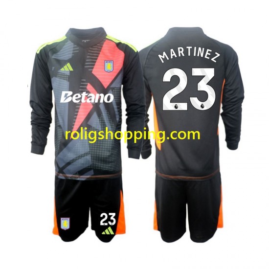 Fotbollströja Aston Villa Emiliano Martinez 23 Målvakt Barn Bortaställ 2024-2025 Lång ärm