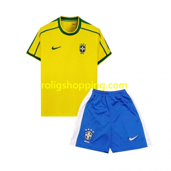 Fotbollströja Brasilien 1998 Retro Barn Hemmaställ Kort ärm