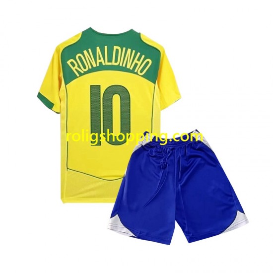 Fotbollströja Brasilien Ronaldiho 10 Retro Barn Hemmaställ 2004 Kort ärm