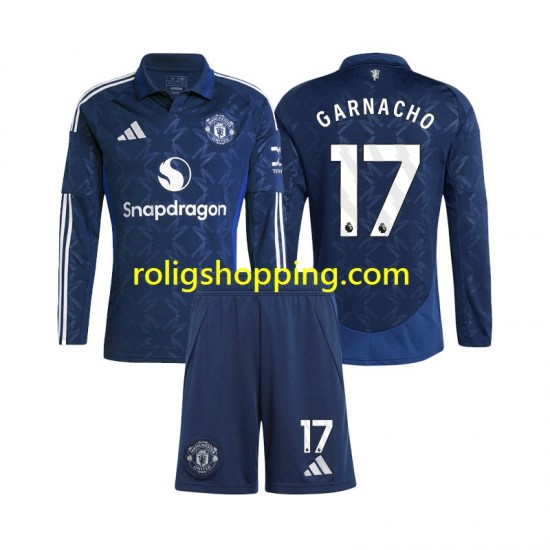 Fotbollströja Manchester United Alejandro Garnacho 17 Barn Bortaställ 2024-2025 Lång ärm