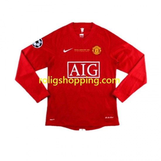 Fotbollströja Manchester United Champion League 2007 Retro Män Hemmaställ Lång ärm