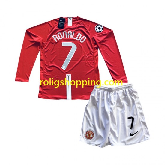 Fotbollströja Manchester United Cristiano Ronaldo 7 Champion League 2007 Retro Barn Hemmaställ Lång ärm