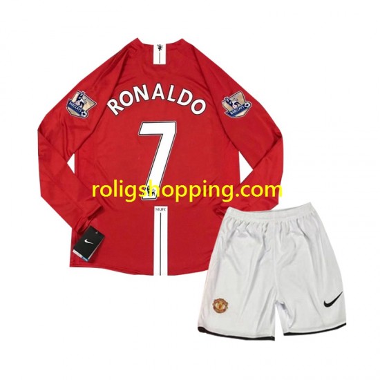 Fotbollströja Manchester United Cristiano Ronaldo 7 2007 Retro Barn Hemmaställ Lång ärm