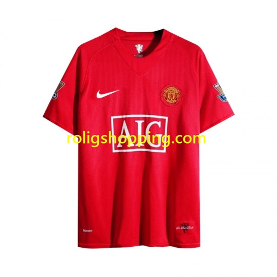 Fotbollströja Manchester United 2007 Retro Män Hemmaställ Lång ärm