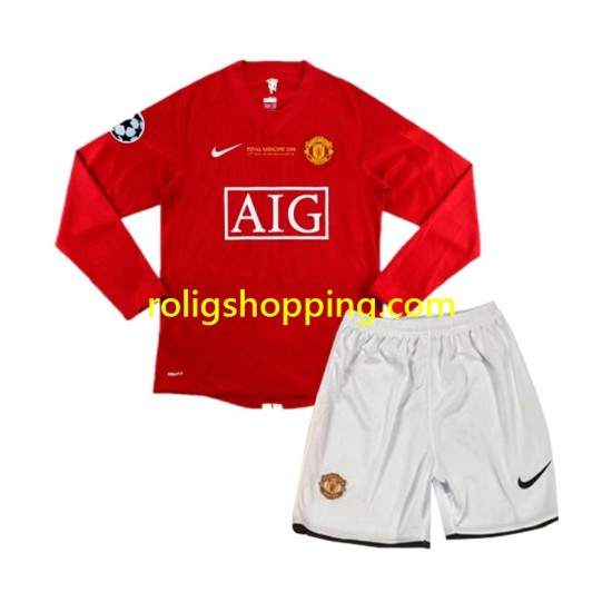 Fotbollströja Manchester United Champion League 2007 Retro Barn Hemmaställ Lång ärm