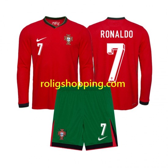 Fotbollströja Portugal Ronaldo 7 Barn Hemmaställ Euro 2024 Lång ärm