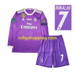 Fotbollströja Real Madrid Cristiano Ronaldo 7 2016 Retro Barn Bortaställ Lång ärm