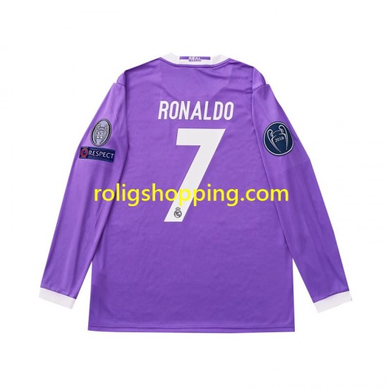 Fotbollströja Real Madrid Cristiano Ronaldo 7 2016 Retro Barn Bortaställ Lång ärm