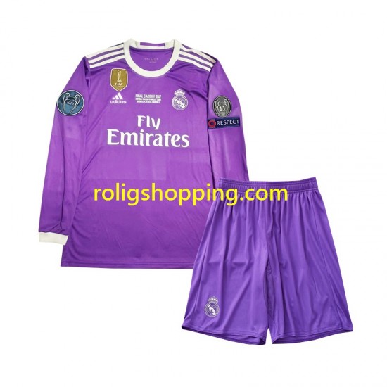 Fotbollströja Real Madrid 2016 Retro Barn Bortaställ Lång ärm