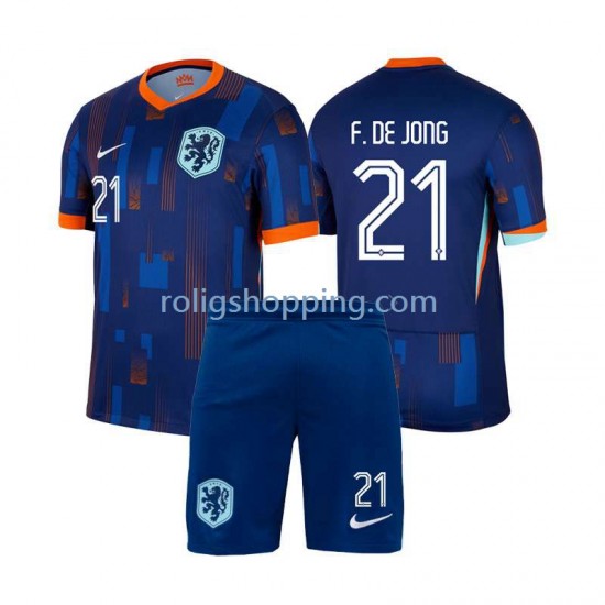 Fotbollströja Nederländerna Frenkie de Jong 21 Barn Bortaställ Euro 2024 Kort ärm