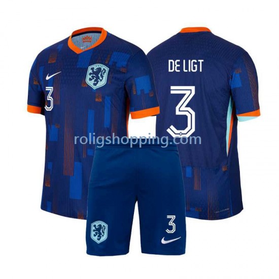 Fotbollströja Nederländerna Matthijs de Ligt 3 Barn Bortaställ Euro 2024 Kort ärm