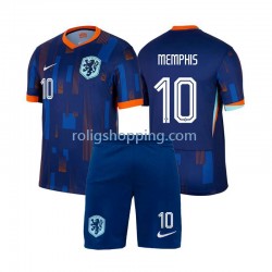Fotbollströja Nederländerna Memphis Depay 10 Barn Bortaställ Euro 2024 Kort ärm