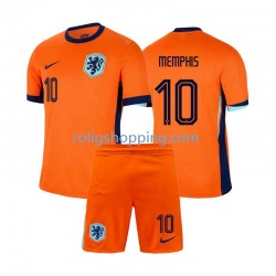 Fotbollströja Nederländerna Memphis Depay 10 Barn Hemmaställ Euro 2024 Kort ärm