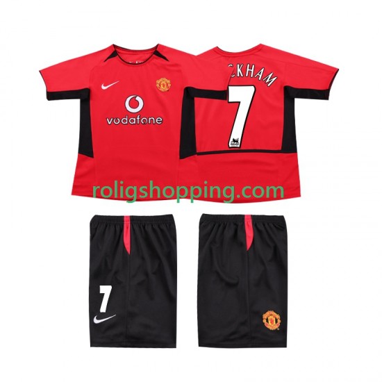 Fotbollströja Manchester United BECKHAM 7 2002 Retro Barn Hemmaställ 2004 Kort ärm
