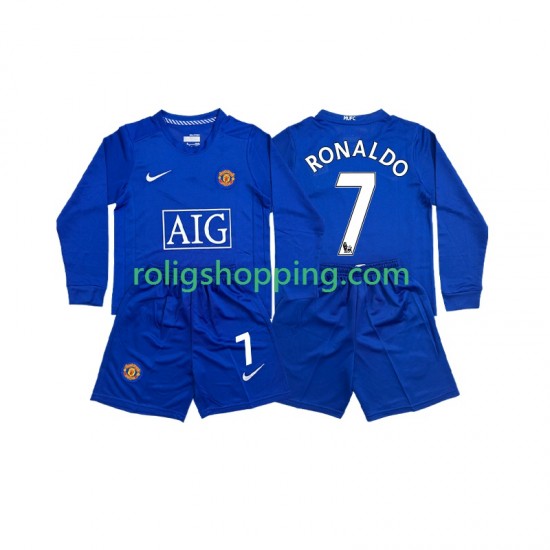 Fotbollströja Manchester United Cristiano Ronaldo 7 Retro Barn Bortaställ 2008 Lång ärm