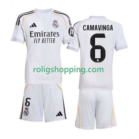 Fotbollströja Real Madrid Camavinga 6 Barn Hemmaställ 2025-2026 Kort ärm